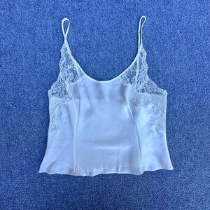 VTG Victoria's Secret Cami Medium White Satin Lace Trimmed Y2K Coquette Feminine